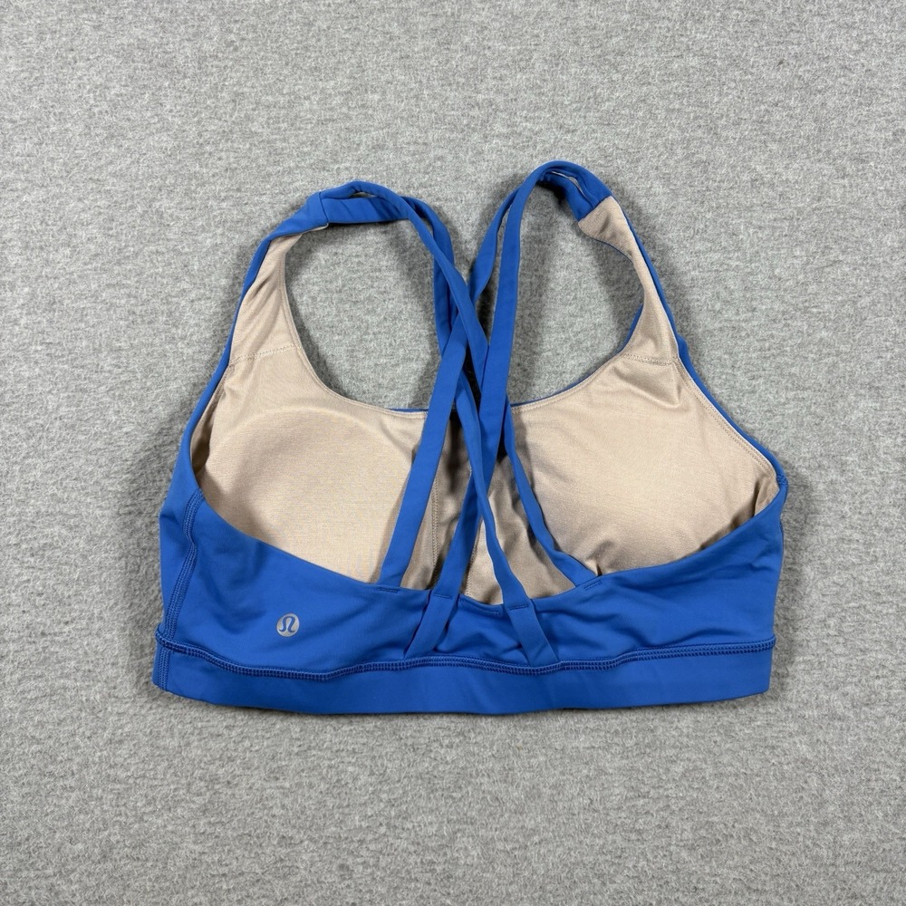 Lululemon Energy Bra Size 10 Blue Strappy Criss Cross Back Athletic Sports Bra - Picture 2 of 5